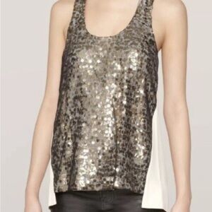Bahia Cream Embellished Rag&Bone Racerback Sequin Top Lg